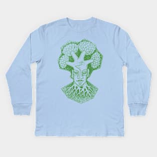 Forest God Soul Expression with Side Profile of a Man and His Head with Leafy Tree Branches Hand Drawn Illustration with Pen and Ink Cross Hatching Technique 1 Kids Long Sleeve T-Shirt